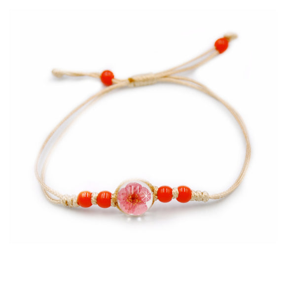 Armband Leder rote Rose Glas