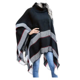 Poncho Pullover schwarz grau Rollkragen